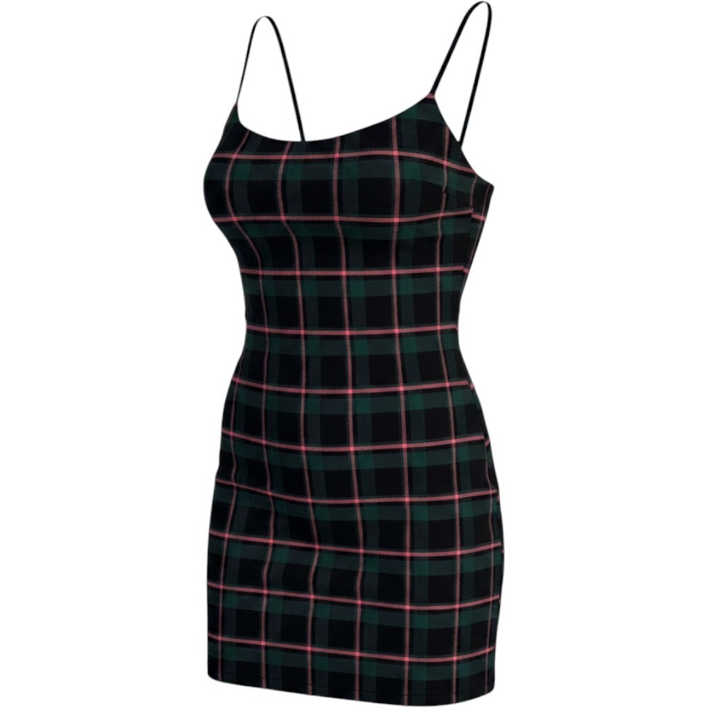 Urban Outfitters Green Pink Plaid Bodycon Mini Dress XS Spaghetti Strap 90s Y2K